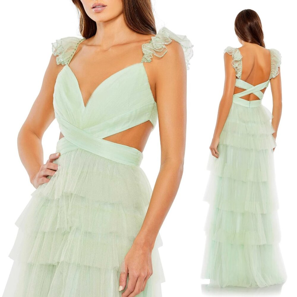 MAC DUGGAL | RUFFLE TIERED TULLE CUT OUT GOWN 50670